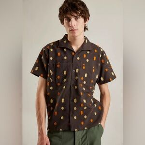 BDG Men's Dark Brown Patterned Button Down Shirt
